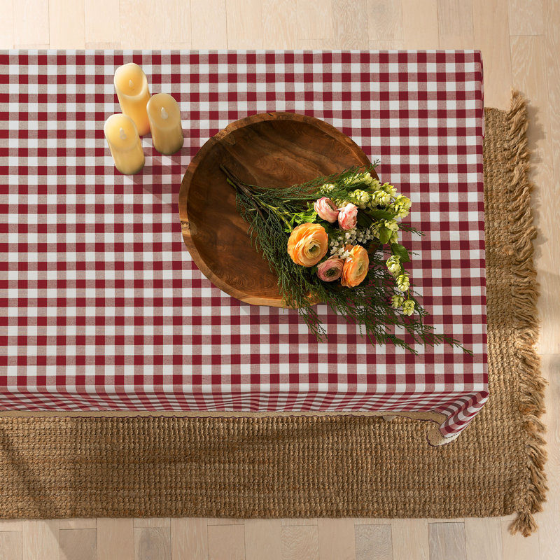 Linhart Checkered Cotton Blend Tablecloth, 104" x 60", Burgundy
