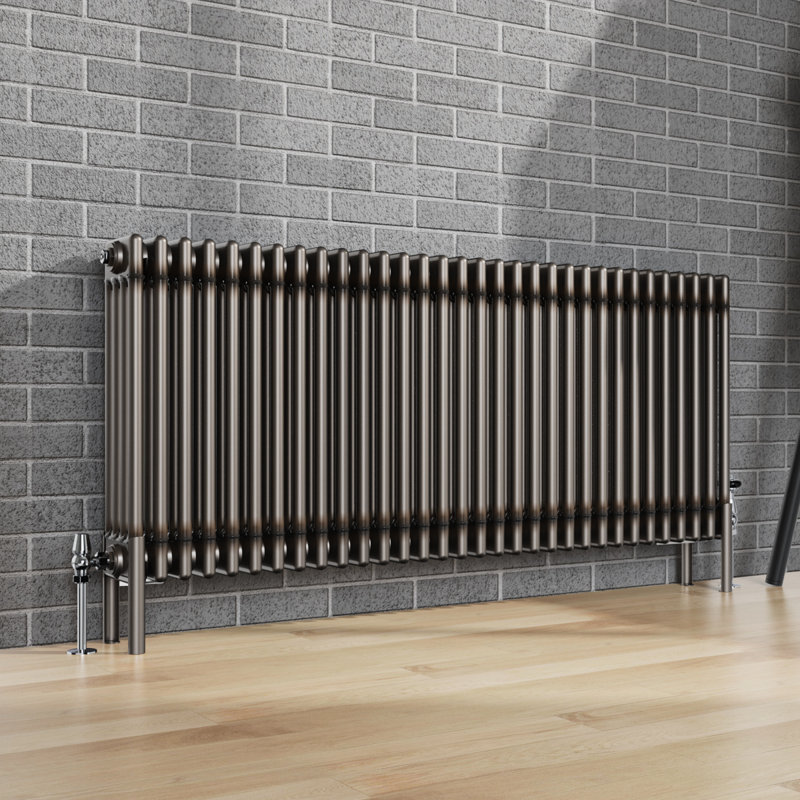 Doty Horizontal Traditional 4 Column Radiator Raw Metal, 60cm H x 146cm W x 14cm D
