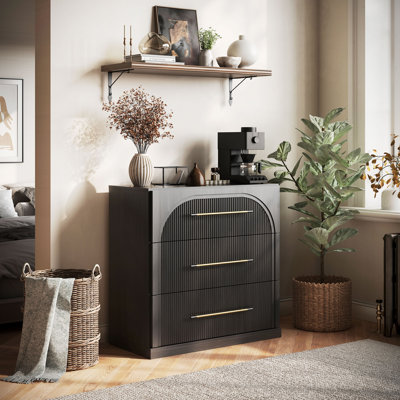 Fluted Modular Sideboard Cabinet with 3 Drawers, Ebony by George Oliver