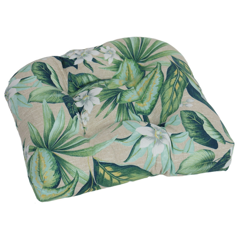 Outdoor 5'' Dining Chair Seat Cushion, Beige/Green Floral