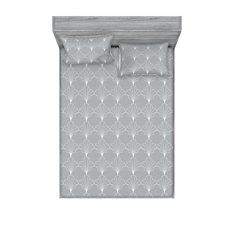  Ensemble de draps en microfibre géométrique, gris, Ensemble de draps pour très grand lit avec 2 taie