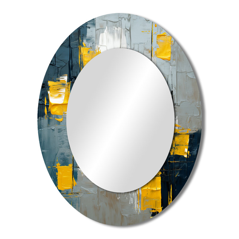 «Abstraction» sur un miroir rétro bleu abstrait, 43 po x 33 po
