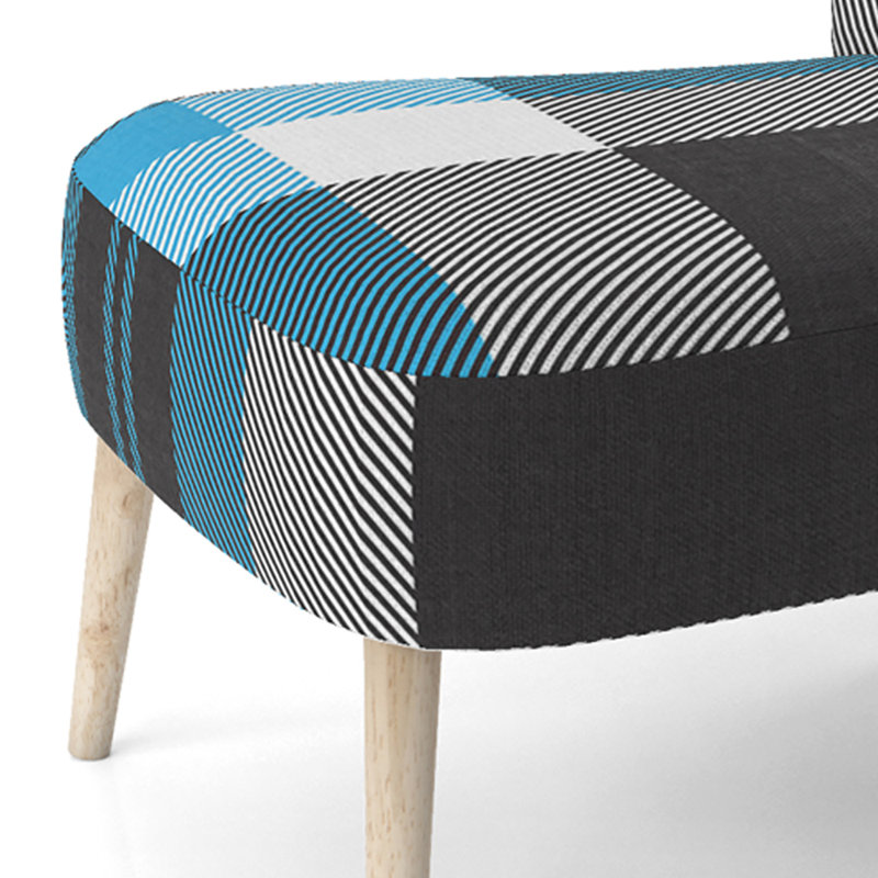 Chaise d'appoint décorative à motif tartan en velours argent et bleu