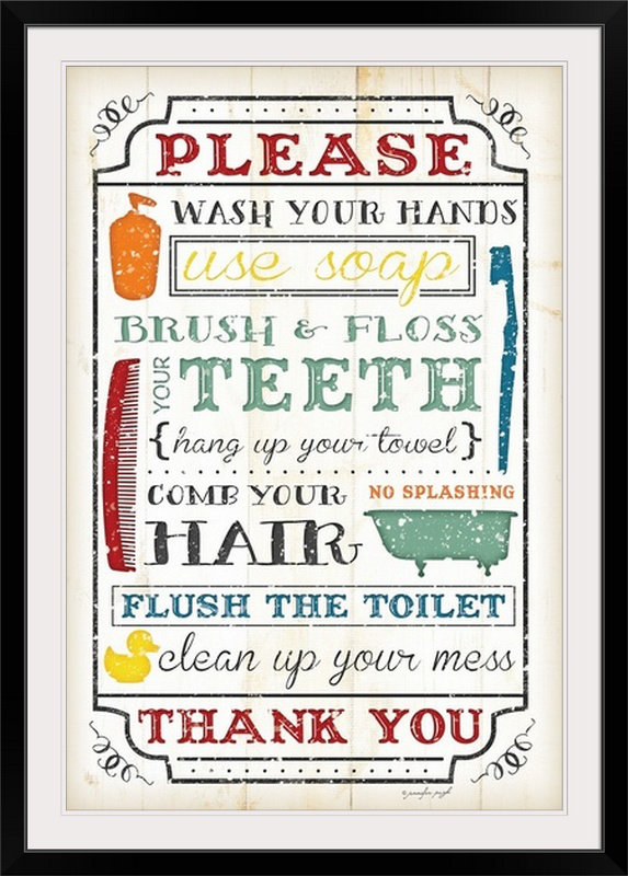 'Bathroom Rules' by Jennifer Pugh Vintage Textual Art Great Big Canvas