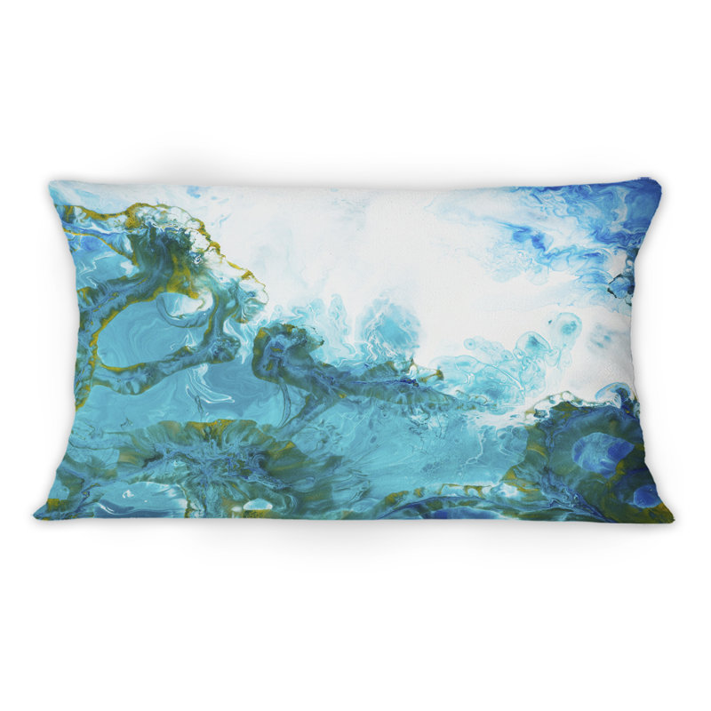 Coussin bleu et blanc à imprimé liquide Art Waves VI - imprimé moderne 1