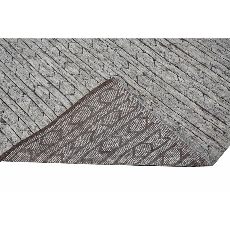 Tapis gris / noir noué à la main de haute qualité, Rectangle 8 pi x 10 pi