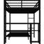 Lit simple superposé simple avec bureau et tablettes, cadre à DEL et en métal, plusieurs options de placement, lit noir, tablette robuste modifiables, emplacements,