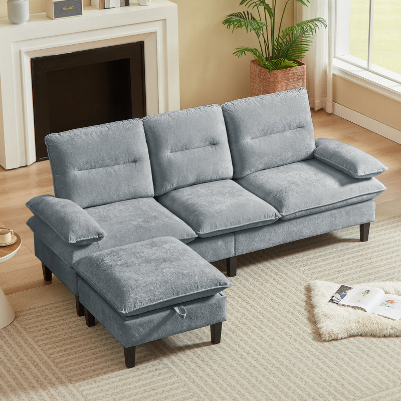 Canapé modulaire en chenille 86,22 po avec repose-pieds, Gris clair