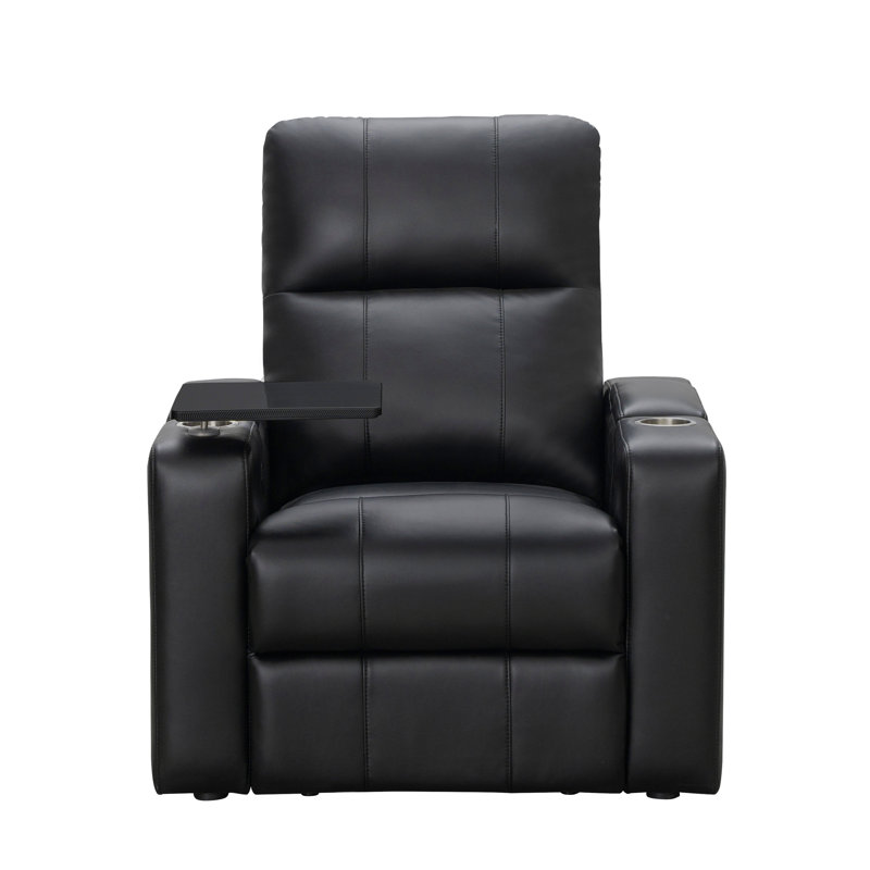 Vannatta Faux Leather Power Recliner, True Black Faux Leather