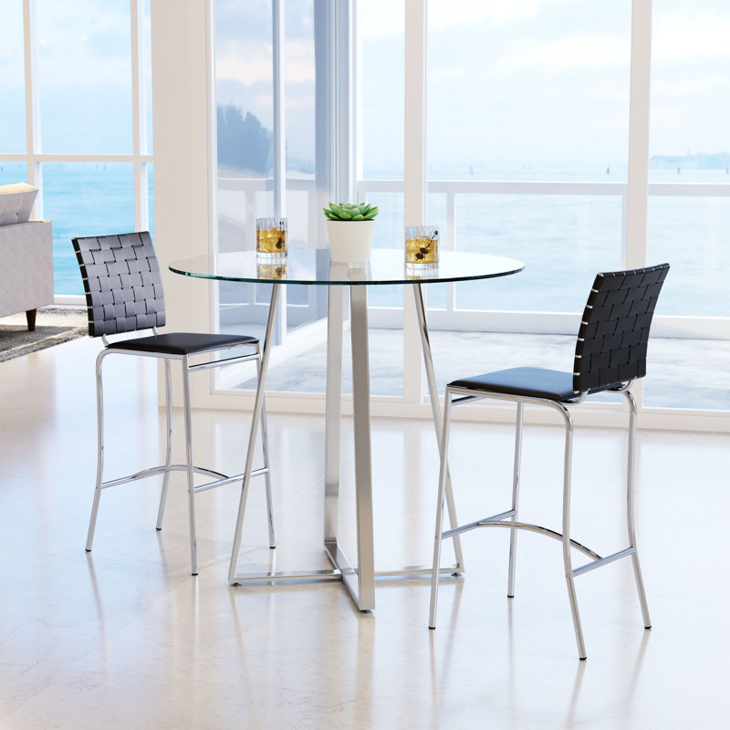 Tabouret Voicu Criss Cross (ensemble de 2), Tabouret de comptoir (siège d'une hauteur de 26 p, Noir
