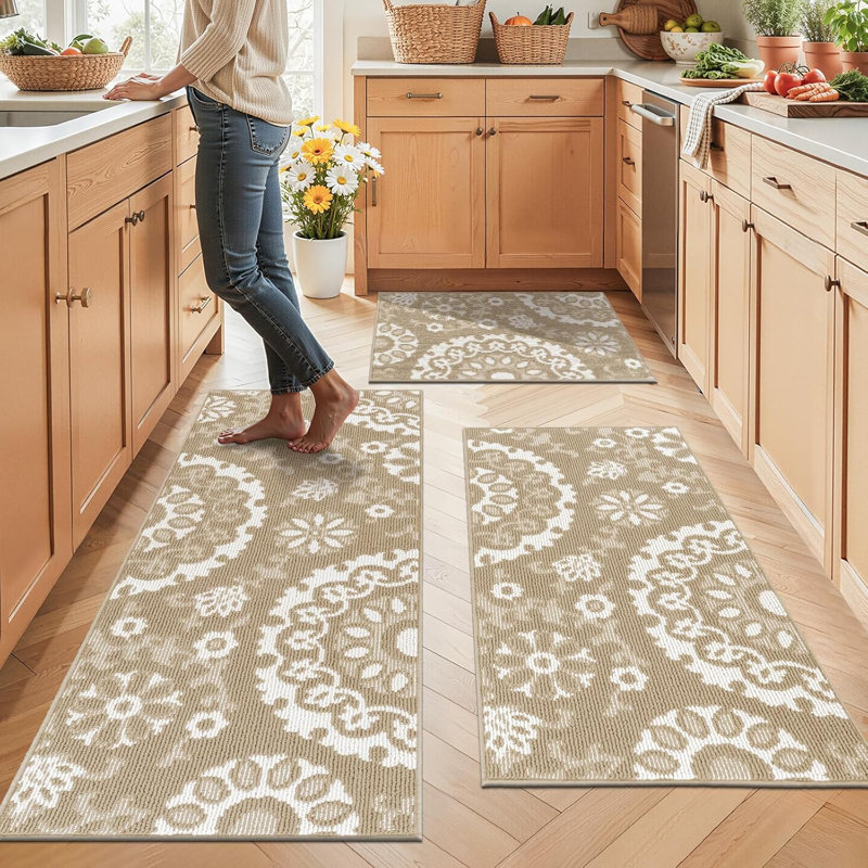24"Wide Scratch-resistant Kitchen Mats (Set of 3), Beige