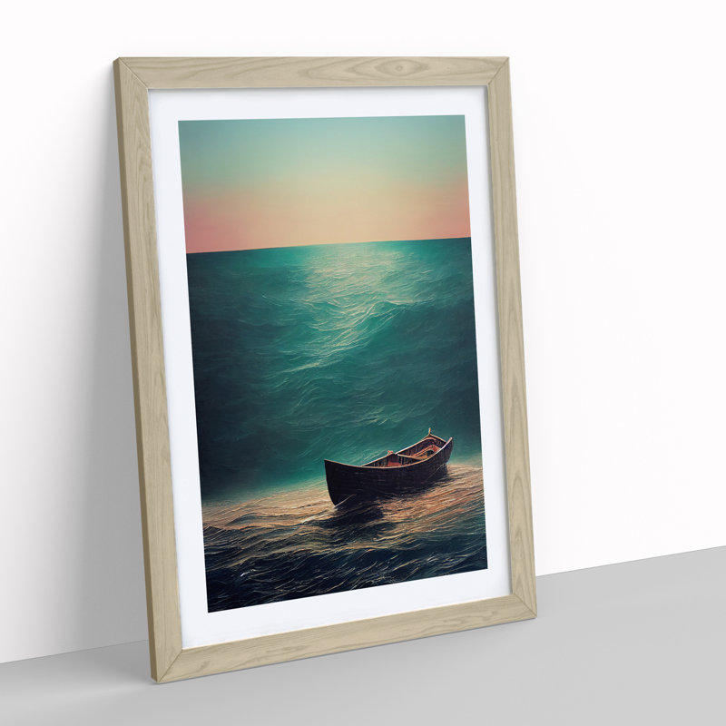 Boat Beneath the Sea - Wall Art, 66cm H x 48cm W x 2cm D, Oak Framed, White