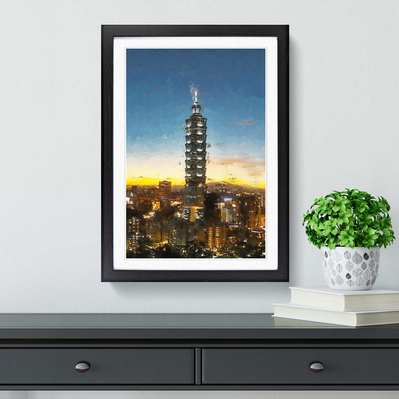 Taipei City in Taiwan Abstract Art - Picture Frame Graphic Art Print, 87cm H x 62cm W x 2cm D, Black Framed