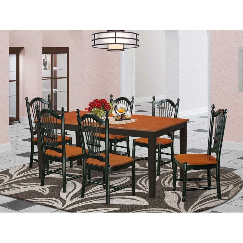 7 Piece Dining Room Furniture Set Consist of a Rectangle Kitchen Table with Butterfly Leaf and 6 Dining Chairs, Black & Cherry