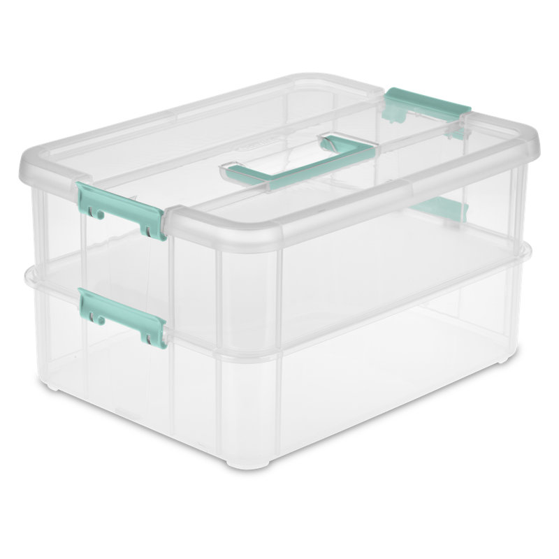 Sterilite Stack and Carry 2 Layer Handle Box, Small Storage Latch Lid Container, Organize Crafts, 16