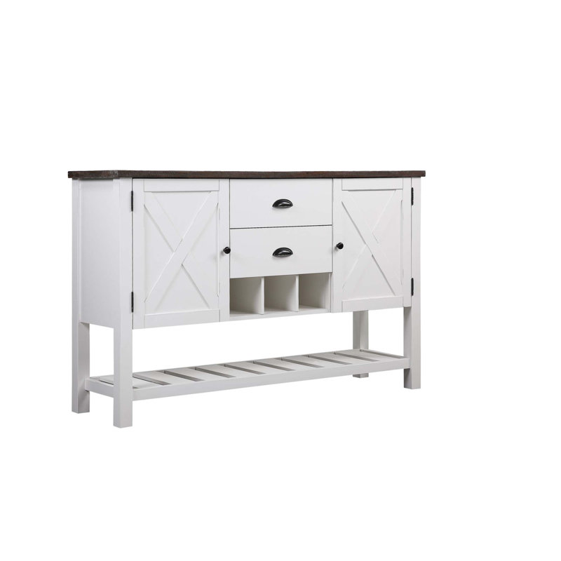Rustic 2-Drawer Server With Dark Mocha & Antique White Finish, Perfect For Country Style Kitchens And Dining Rooms.