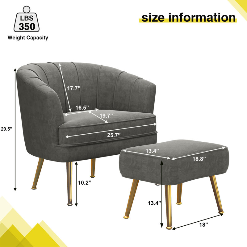 Latonia Upholstered Barrel Chair with Ottoman, Gray Velvet