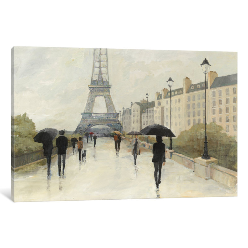 Eiffel in the Rain, reproduction d'art sur toile tendue, H 18 po x l 26 po x P 1,5 po, Pas de tapis, Toile tendue