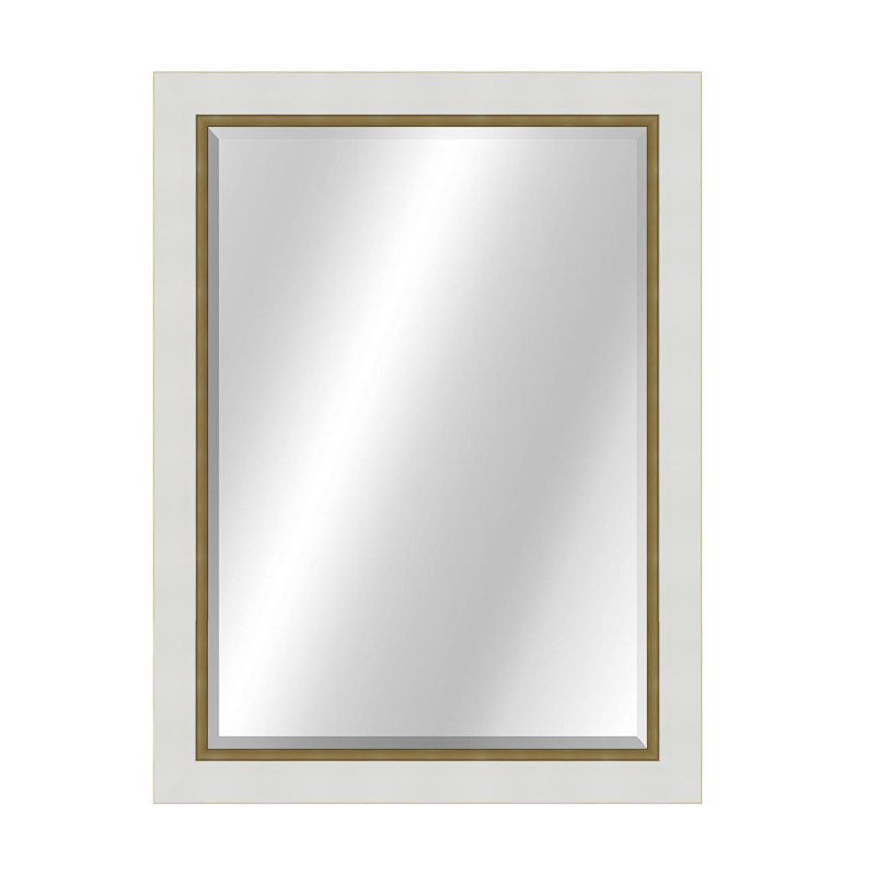 Metropolis Flat Beveled Mirror, 34" x 28", White/Gold