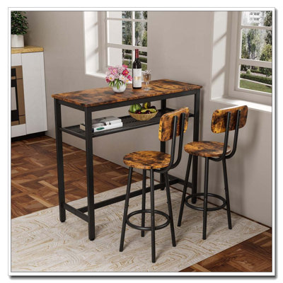 3-Piece Bar Table Set with Foldable Stools and Space-Saving Design