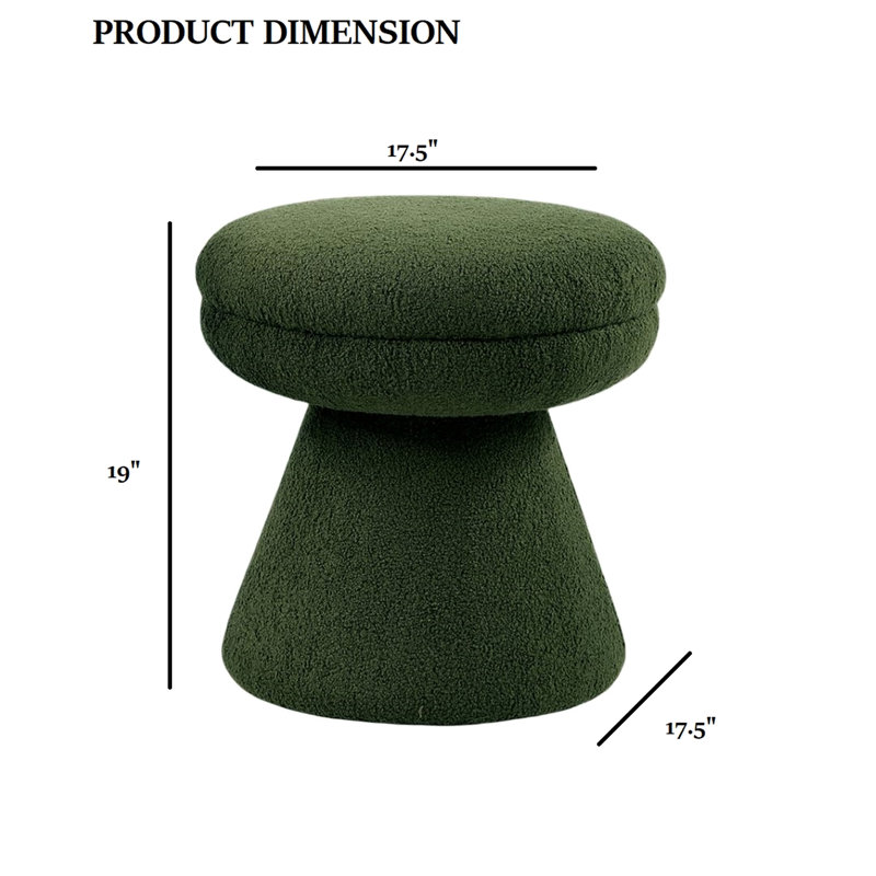 Tabouret d'appoint contemporain 1Pc avec dessus en forme de champignon, base piédestal et tissu semblable au mouton, l 17,5 po x P 17,5 po pour le salon principal avec base l 17,5 po de profondeur, 19 po de hauteur