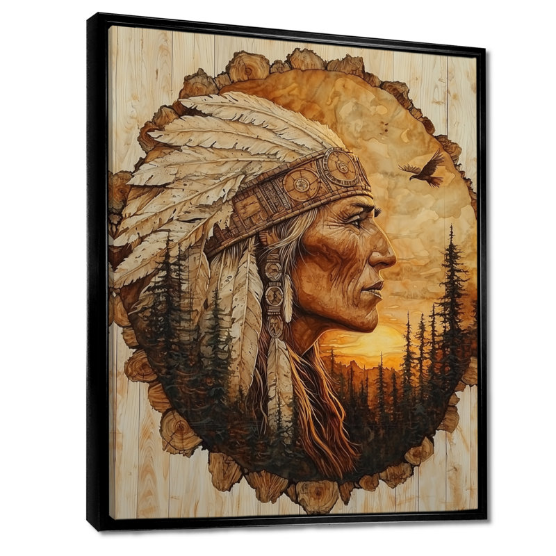 Hartt Native American Warrior Energy Of Forest IV - Native American Warrior, art encadré, H 20 po x l 12 po, Noir