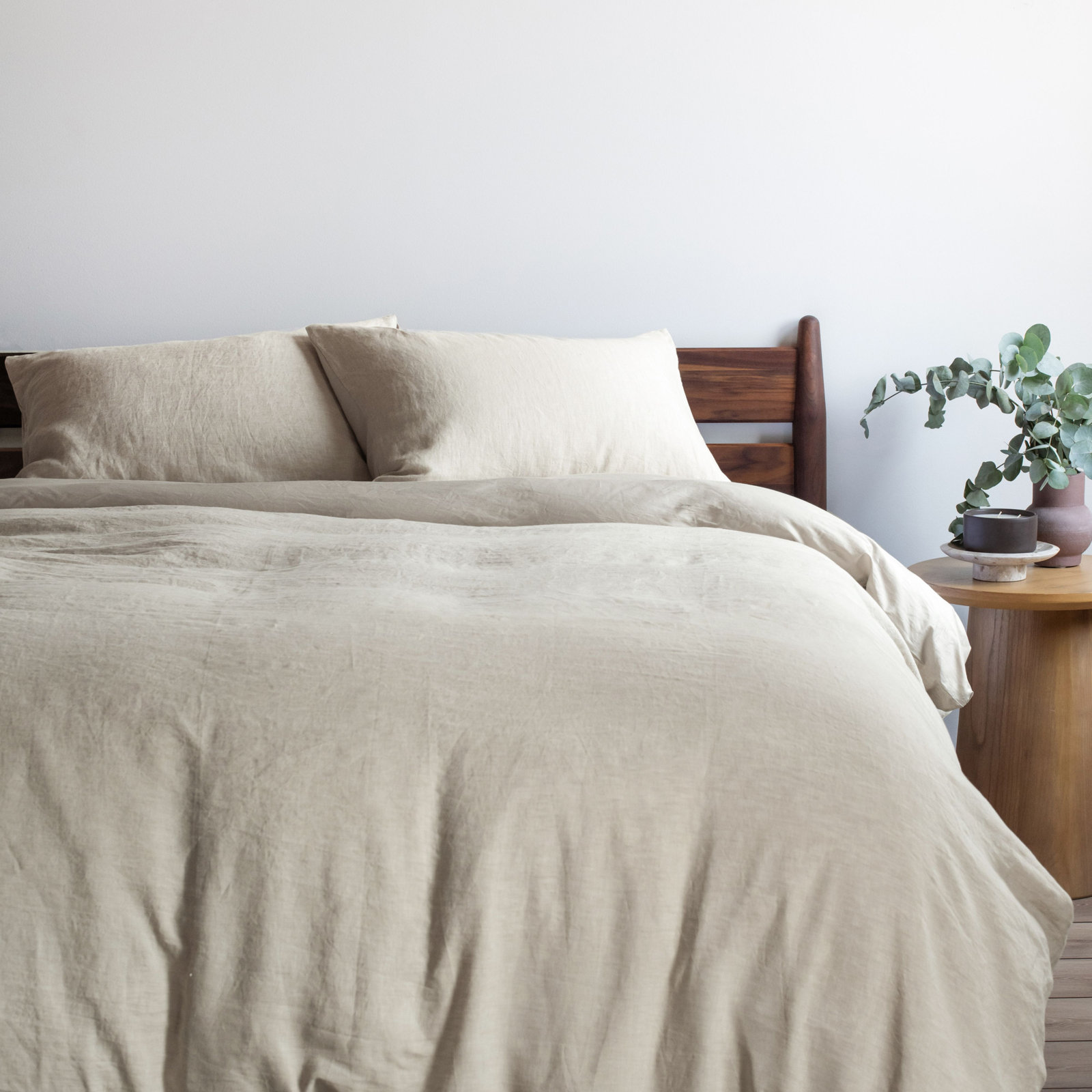 French Linen And Cotton Duvet Cover & Sham Set, Putty Heather, King Duvet Cover + 2 King Pillow Shams
