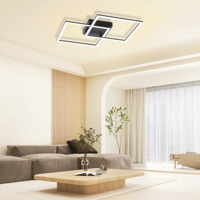 LED Ceiling Light 2-Bulb Square Dimmable Modern with Remote Control Living Room 52W, Black