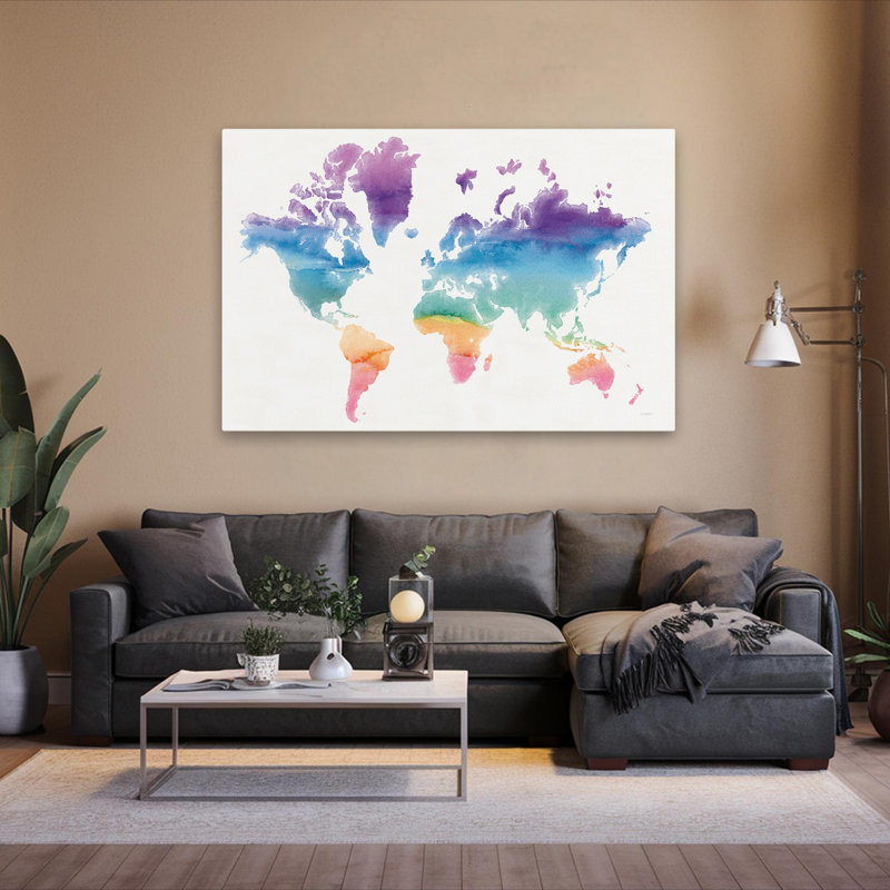 Monde aquarelle - globe bleu - Continents - vert, H 60 po x l 40 po