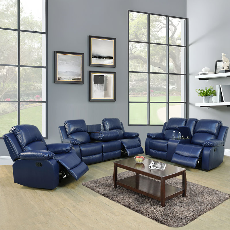 Keayon Faux Leather Recliner, Blue Faux Leather