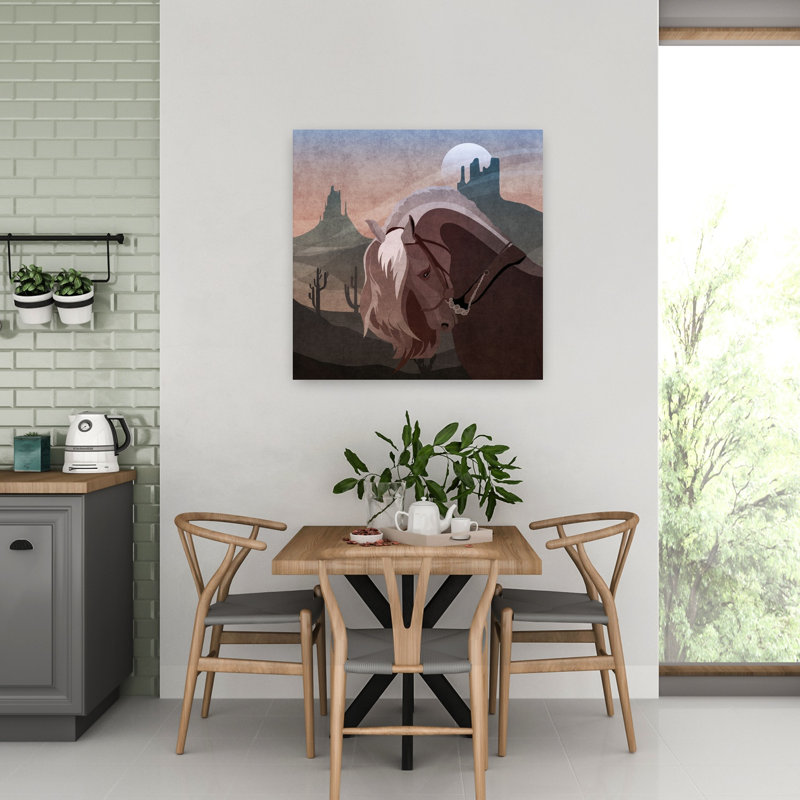 Désert, lune majestueuse, paysage serein contemporain abstrait, art mural, 32" H x 32" W