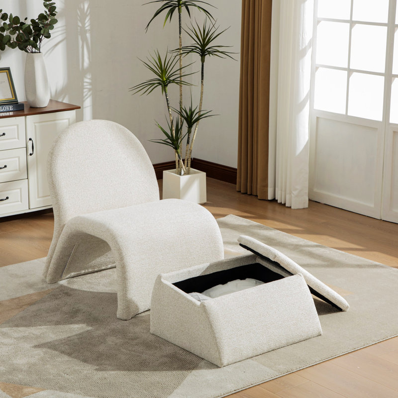 Chaise rembourrée sans accoudoirs avec repose-pieds de rangement, fauteuil d'appoint pour salon, chambre à coucher, bureau