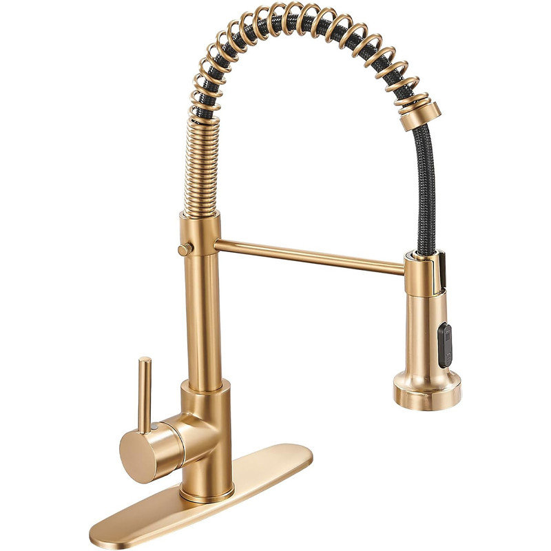 Gold Stainless Steel Single Handle Pull Down Kitchen Faucet