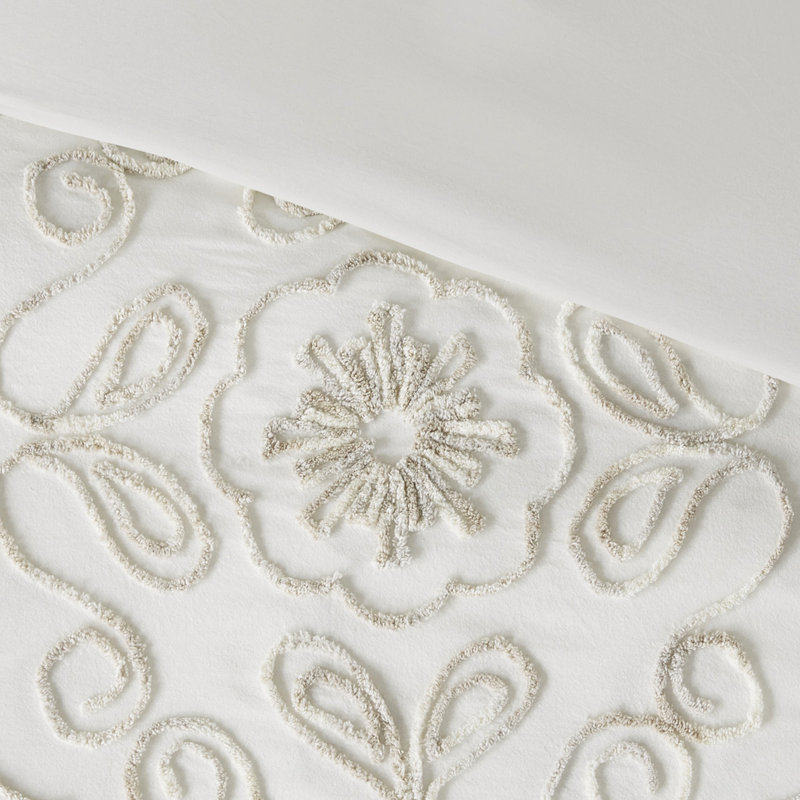Couvre-lit 3 pièces en chenille de coton de couleur taupe - Lit double / grand