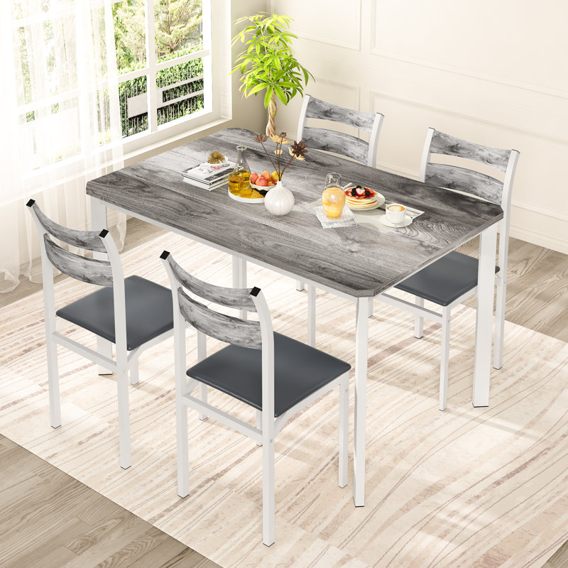 Ohmer 4 - Person Four Leg Dining Set, Dining Table Set for 4, Wood Kitchen Table with Upholstered Chairs for Kitchen Room and Small Spaces