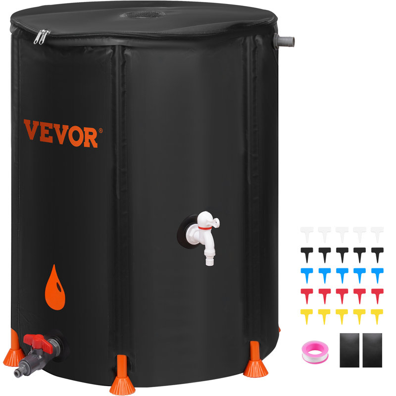 Baril de pluie pliable à double débordement en polyéthylène résistant aux intempéries avec ensemble de dérivation