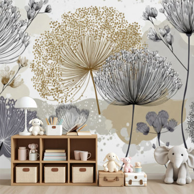 Peel and Stick Wallpaper Nordic Folk Art Dandelion Botanical Minimalist Decor Mid Century Wall Murals 100"H x 144"W Removable PVC Wall Paper Self-Adhesive Wall Decor for Bedroom Living Room Home Office
