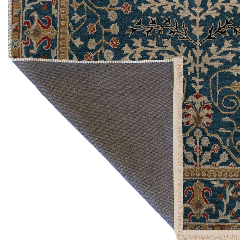 Tapis décoratif à motif floral bleu et jaune, Rectangle 4 pi 11,06 po x 7 pi 6,55 po