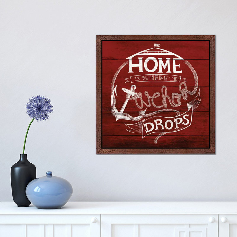 Home Is Where The Anchor Drops - Floater Frame Print on Canvas, Brown, 66.04 cm H x 66.04 cm W