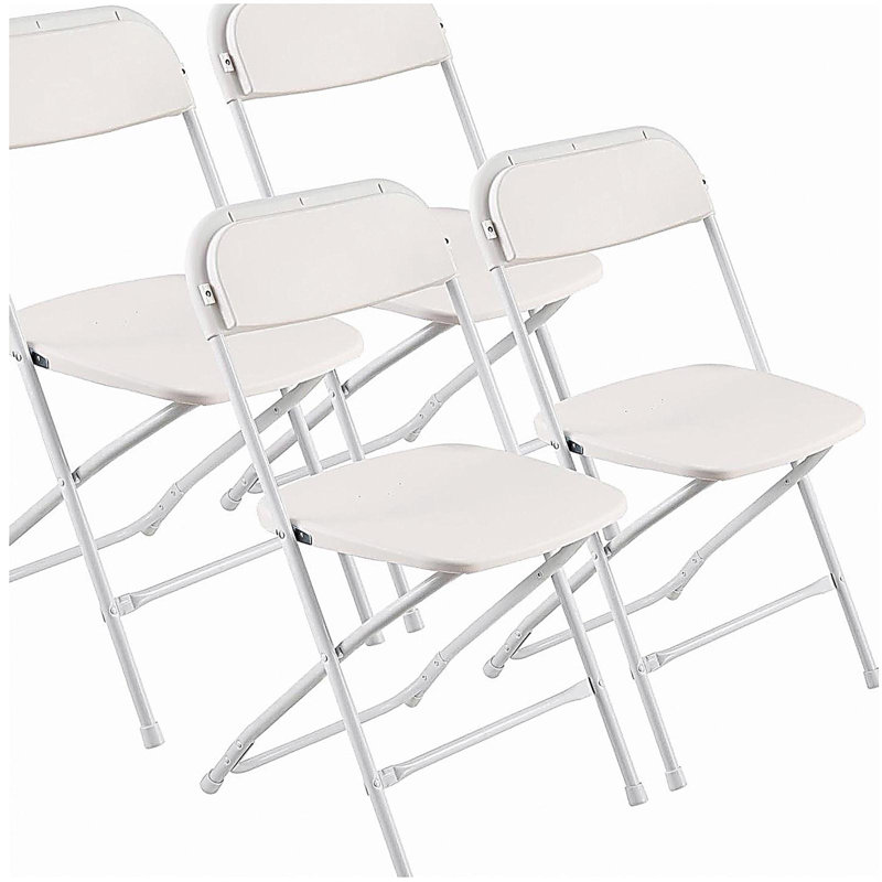 Ensemble de 4 chaises pliantes, chaises en plastique pliables avec structure en métal robuste, chaises de table pliantes portatives, sièges d'extérieur empilables pour la maison, la cour, le jardin, les fêtes, les événements, blanc