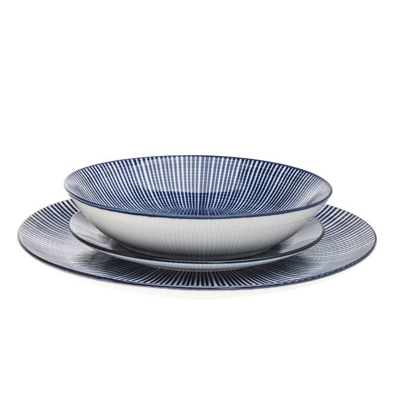 Blue and White Porcelain 12-Piece Dinnerware Set