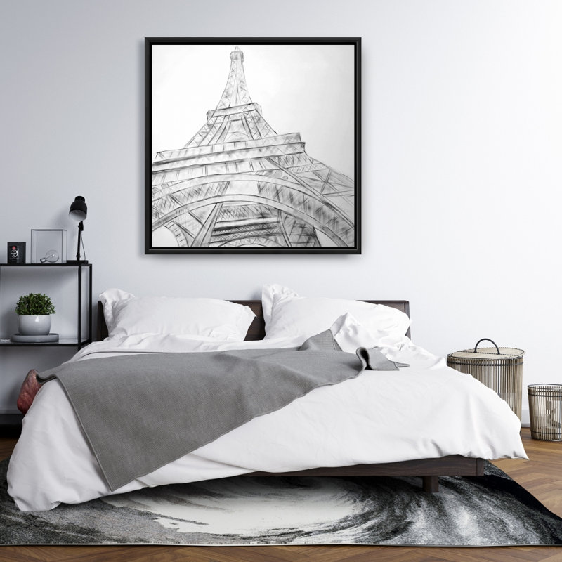 Croquis de la Tour Eiffel en noir et blanc | Art sur toile monochrome, H 37,25 po x l 37,25 po