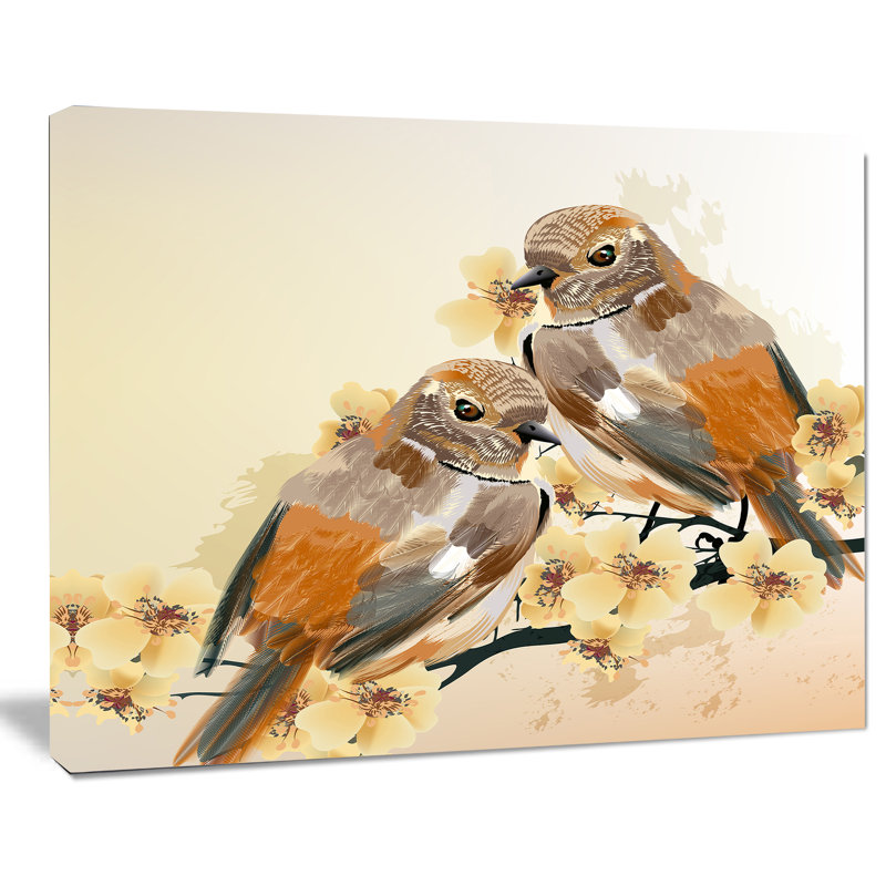«Bird Couple on a Branch Animal», reproduction d'art sur toile tendue, H 8 po x l 12 po
