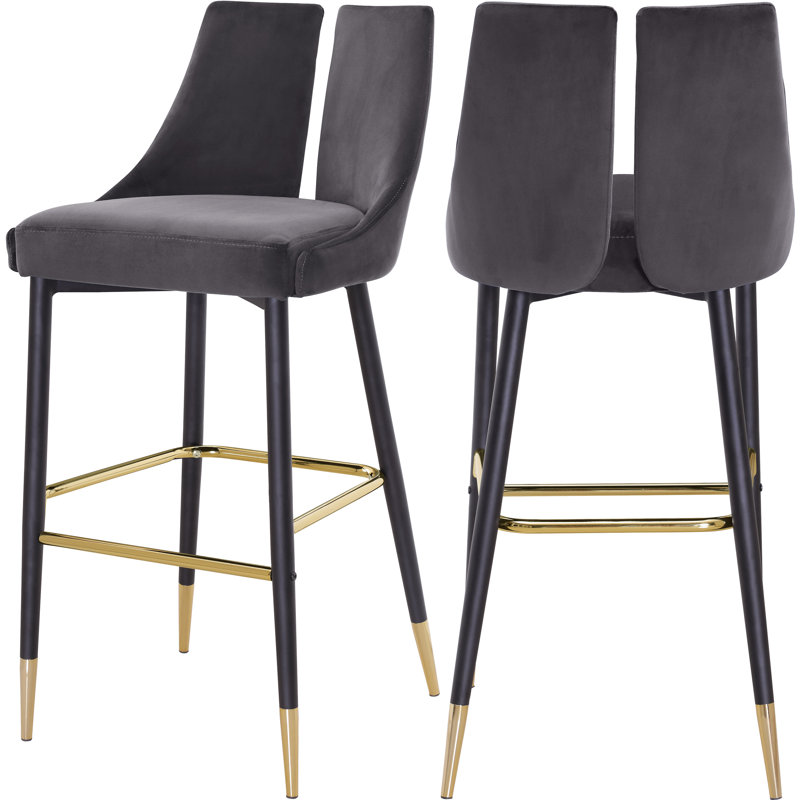 Cowans Upholstered Counter Stool with Metal Frame, Grey Velvet
