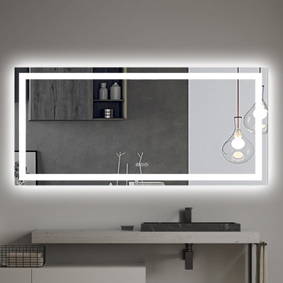 Aolaith Wall Mounted Rectangular Frameless Anti Fog LED Light Bathroom Mirror,Dimmable Vanity Mirror