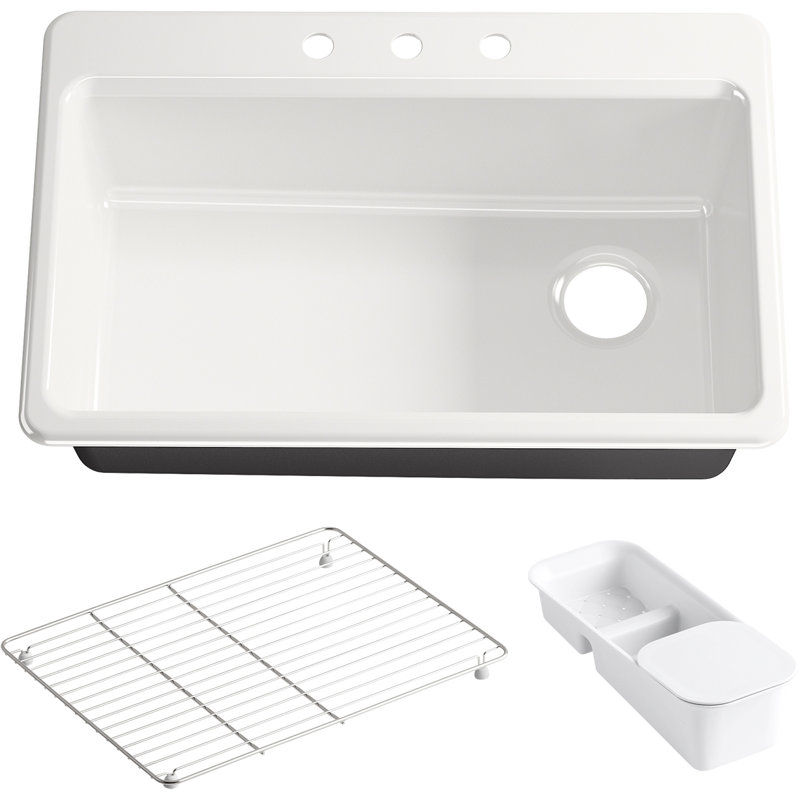 Riverby™ Single-Bowl Top-Mount Kitchen Snk with Accessories, White, 1 hole