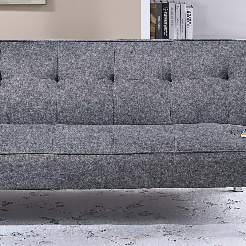 Tufted Upholstered Adjustable Sofa With USB, Blue Gray
