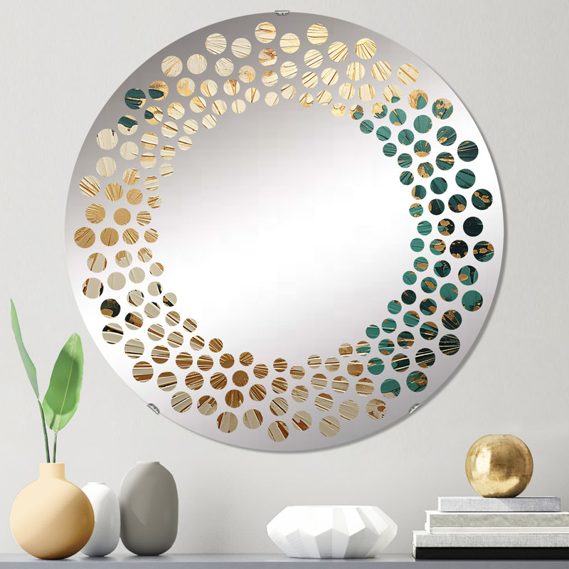 A Shower Of Fireworks - Polka Dot Wall Mirror-Round, 23.6" x 23.6", Gold/Green