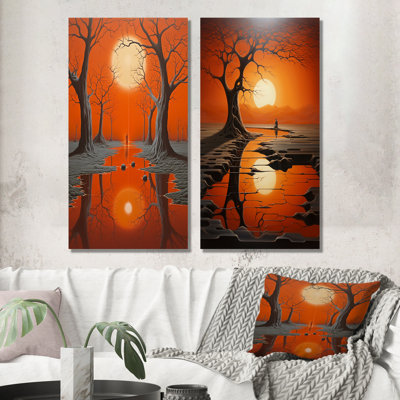 Bizare Tangerine River Tranquility - Surrealism Metal Art Print Set Of 2