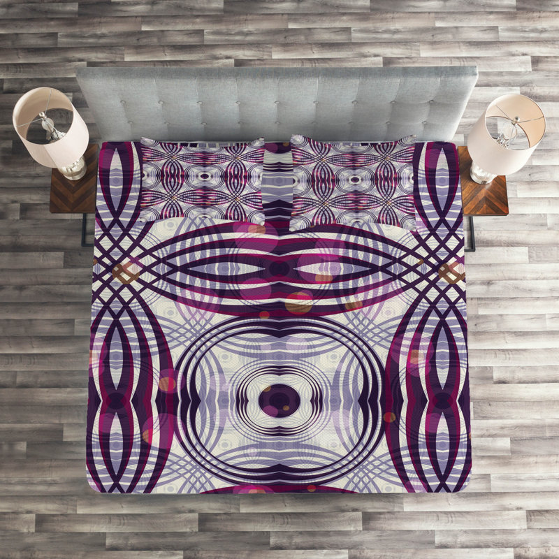 Modern & Contemporary Polyester Geometric Shapes Coverlet, Queen Bedspread + 2 Shams